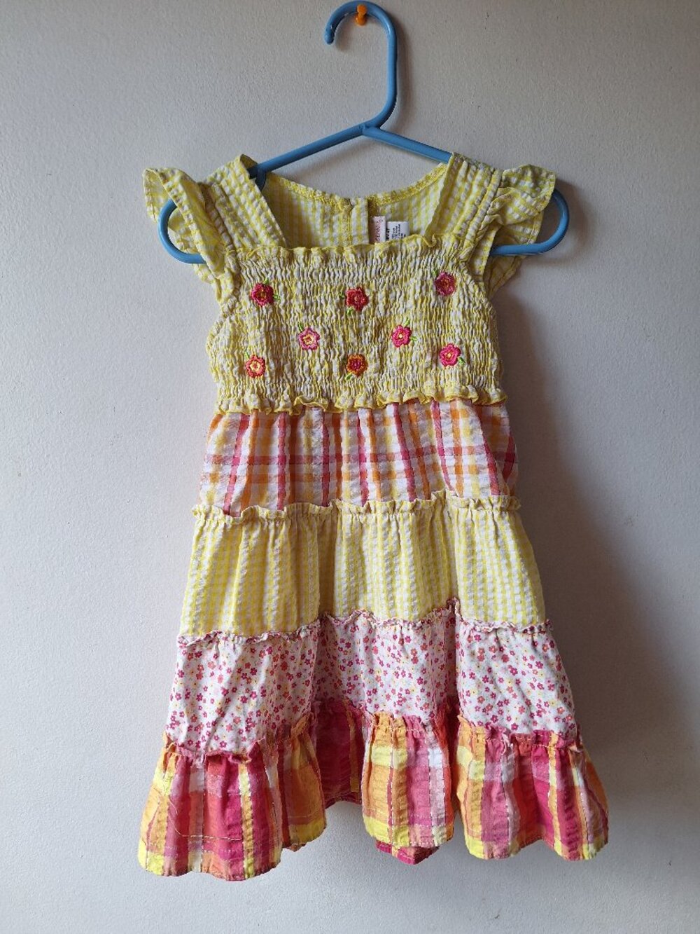 4T Youngland 100% Cotton Toddler Kid's Dress Yellow Red Orange Smocking Floral